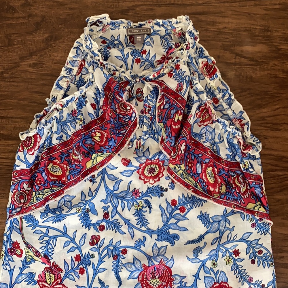 J.Crew Point Sur Sleeveless Ruffle Block Print Top - Picture 7 of 9
